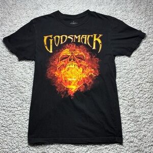 Godsmack Shirt Womens Small Crewneck Short Sleeve 1000HP Fire Skull Flames 2015